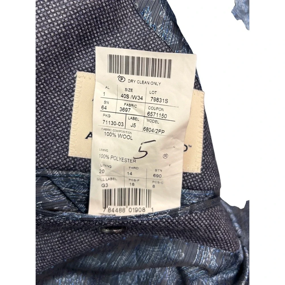 Joseph Abboud 40S 34x30 Navy Blue Birdseye 2pc Pant Suit Italian Flannel Wool